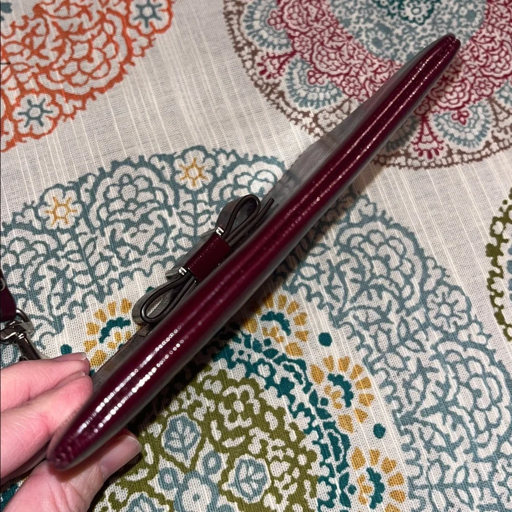 Coach Darcy Bow Burgundy Patent Leather Wristlet